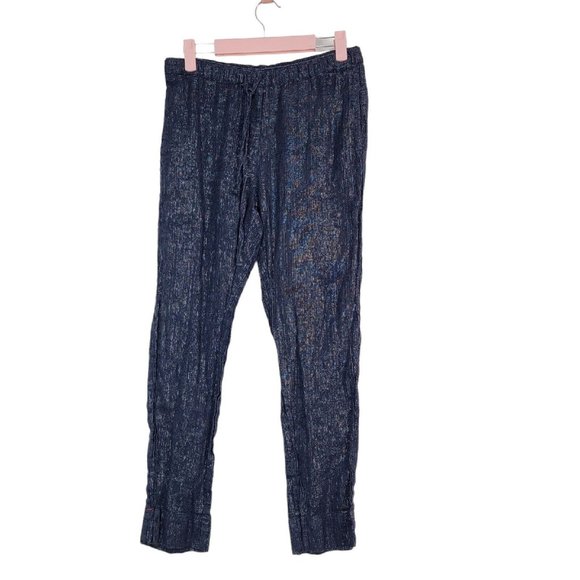 XiRENA Jordyn Metallic Pants Size XS Gauzy Cotton Drawstring Blue Linen Blend - Picture 1 of 4